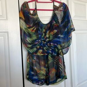 Monique Leshman Multicolored crape material romper coverup